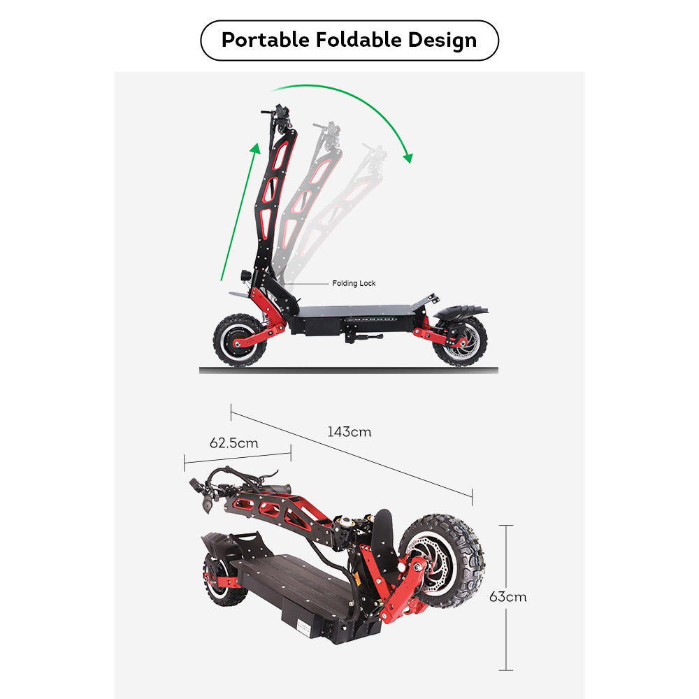 GLIDER ES-M8-Max Dual Motors 5600W 60V 21Ah Foldable Electric Scooter Portable LED Display Device - Black&Red