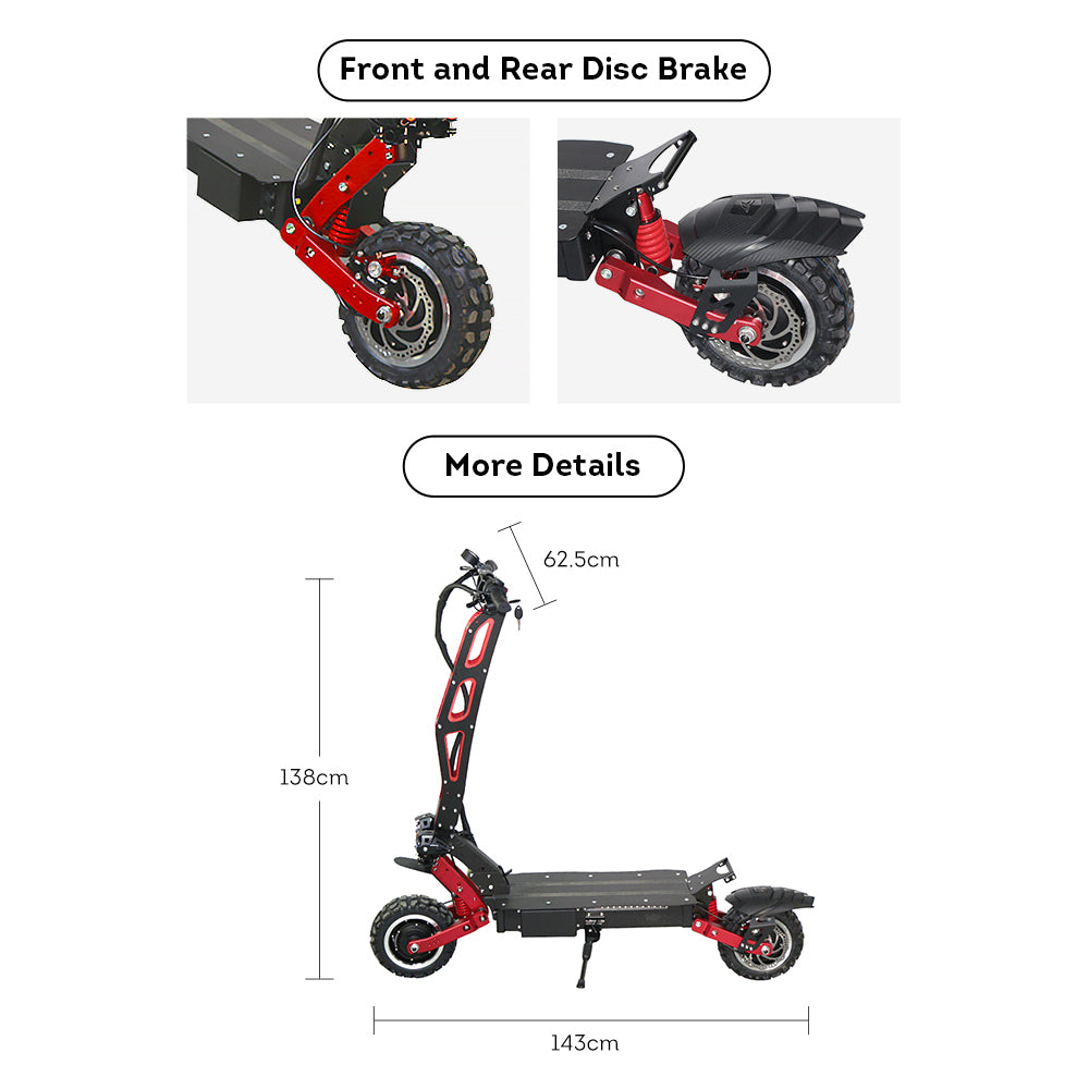 GLIDER ES-M8-Max Dual Motors 5600W 60V 21Ah Foldable Electric Scooter Portable LED Display Device - Black&Red