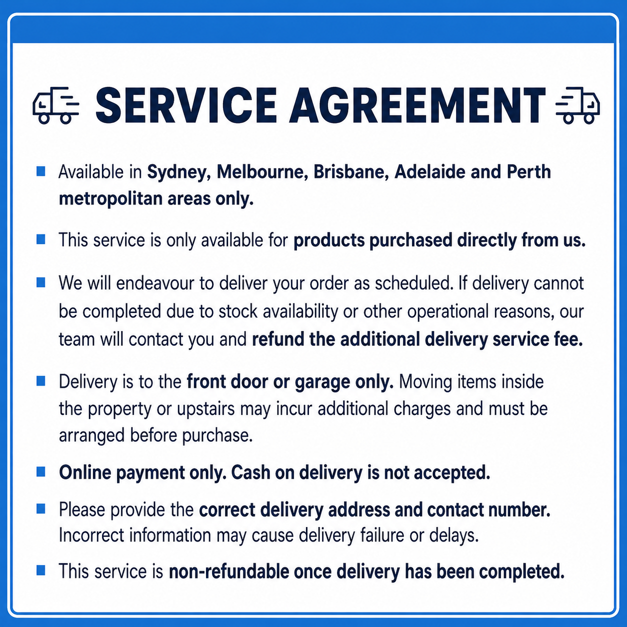 After Hours Delivery Service - SYD/MEL/BNE/ADL/PER METRO ONLY