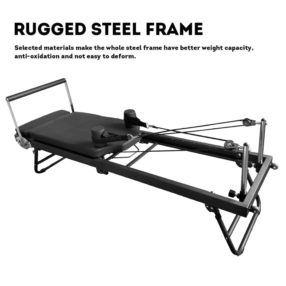 FLEXIO Multi-purpose Foldable Steel Frame Pilates Reformer Pilates Tables - Black Home Gym