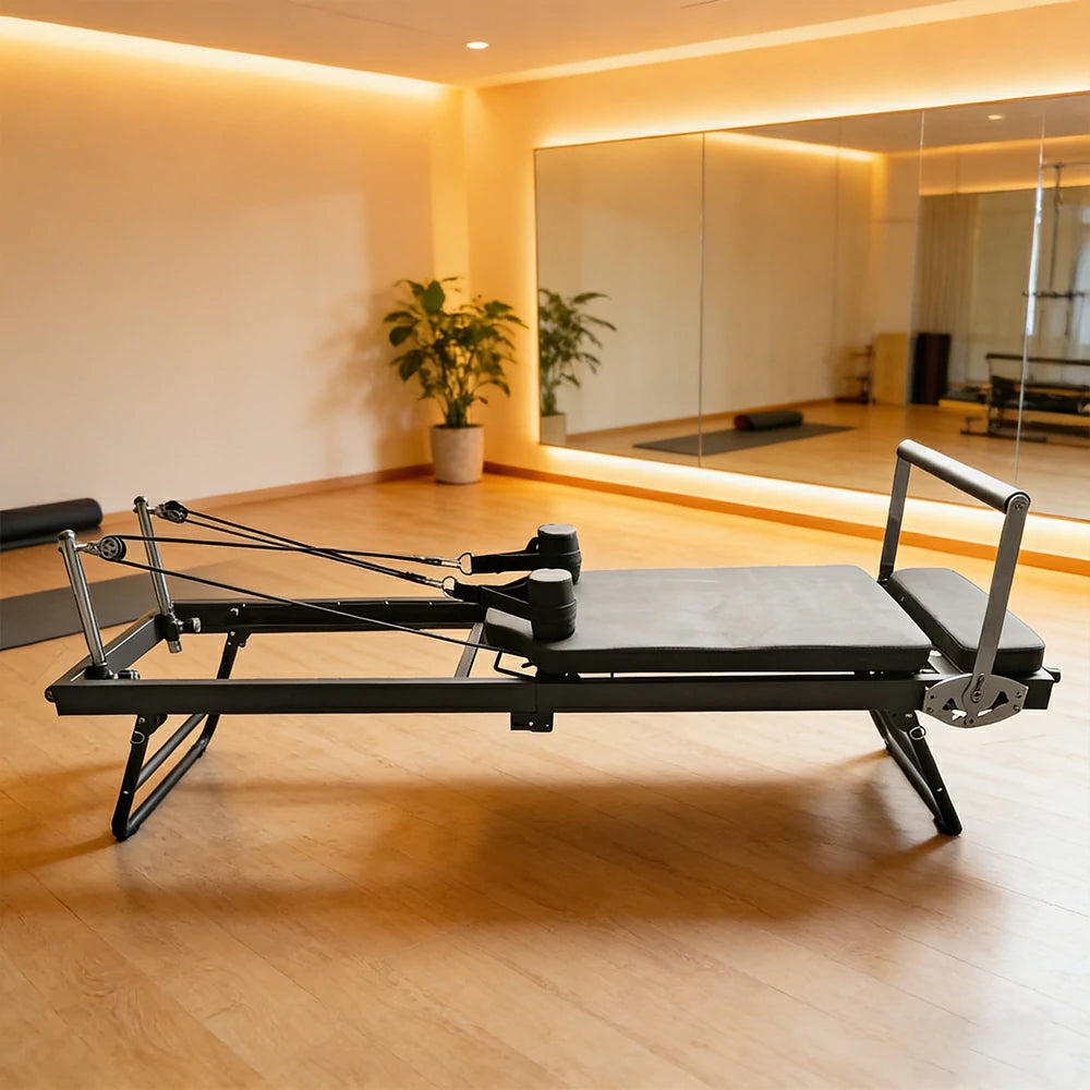 FLEXIO Multi-purpose Foldable Steel Frame Pilates Reformer Pilates Tables - Black Home Gym