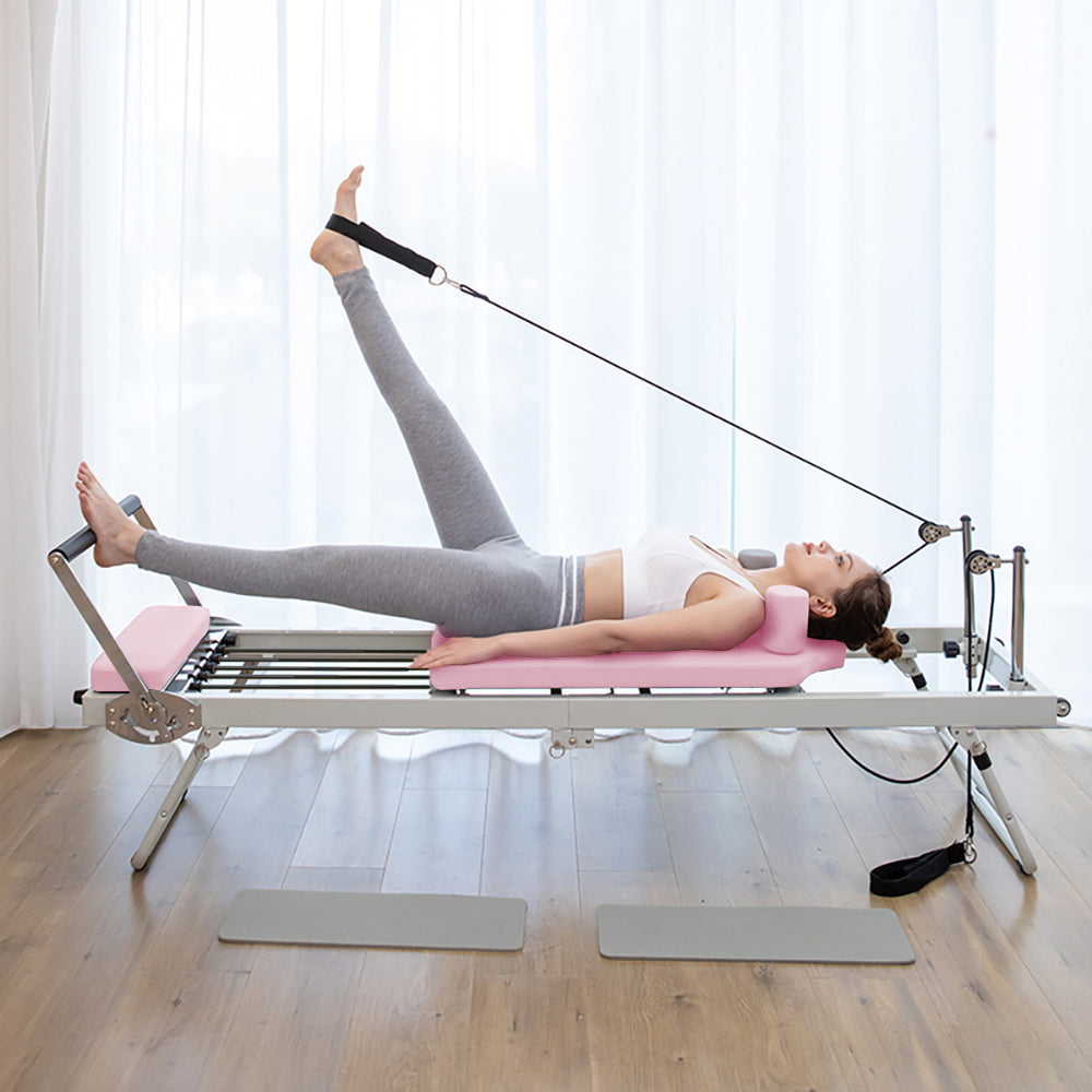 FLEXIO Multi-purpose Foldable Steel Frame Pilates Reformer Pilates Tables-Pink Home Gym