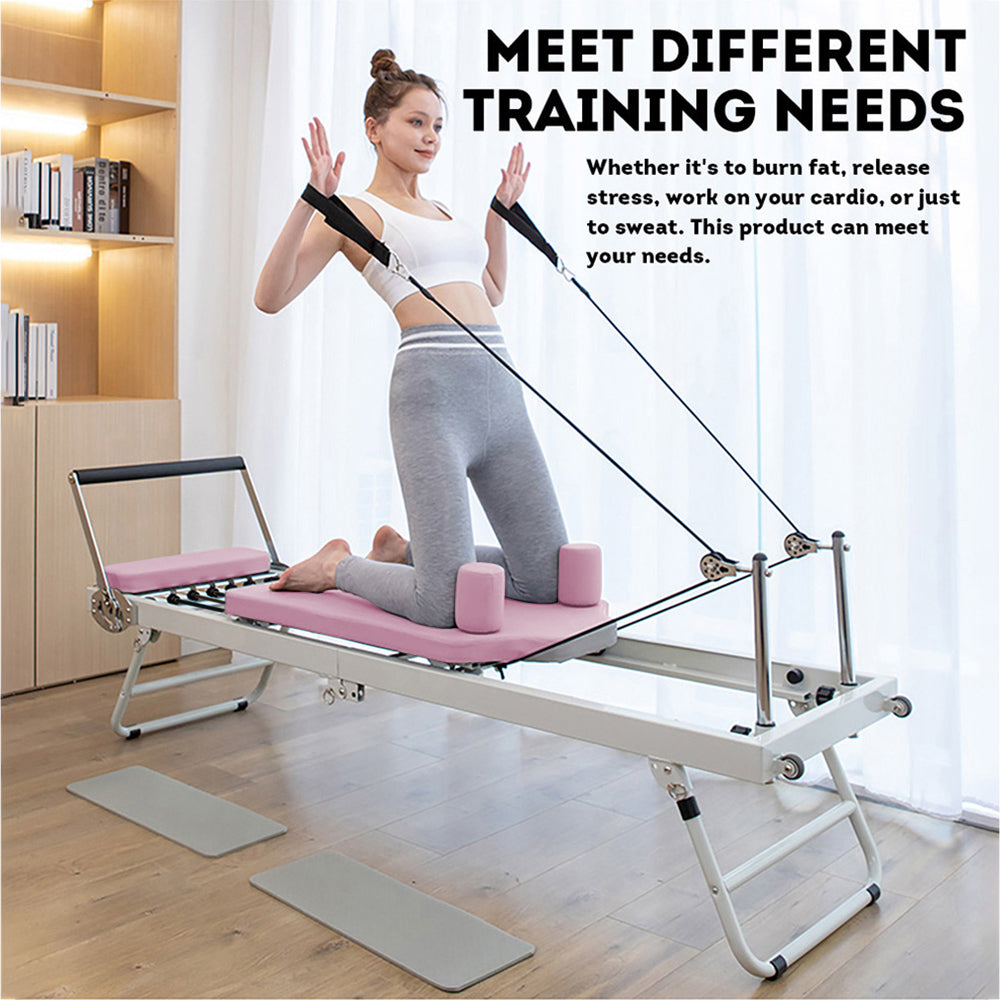 FLEXIO Multi-purpose Foldable Steel Frame Pilates Reformer Pilates Tables-Pink Home Gym