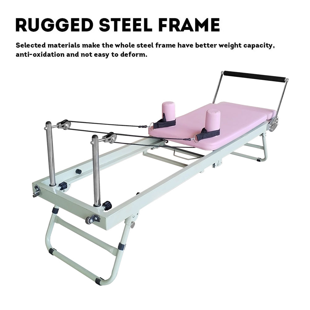FLEXIO Multi-purpose Foldable Steel Frame Pilates Reformer Pilates Tables-Pink Home Gym