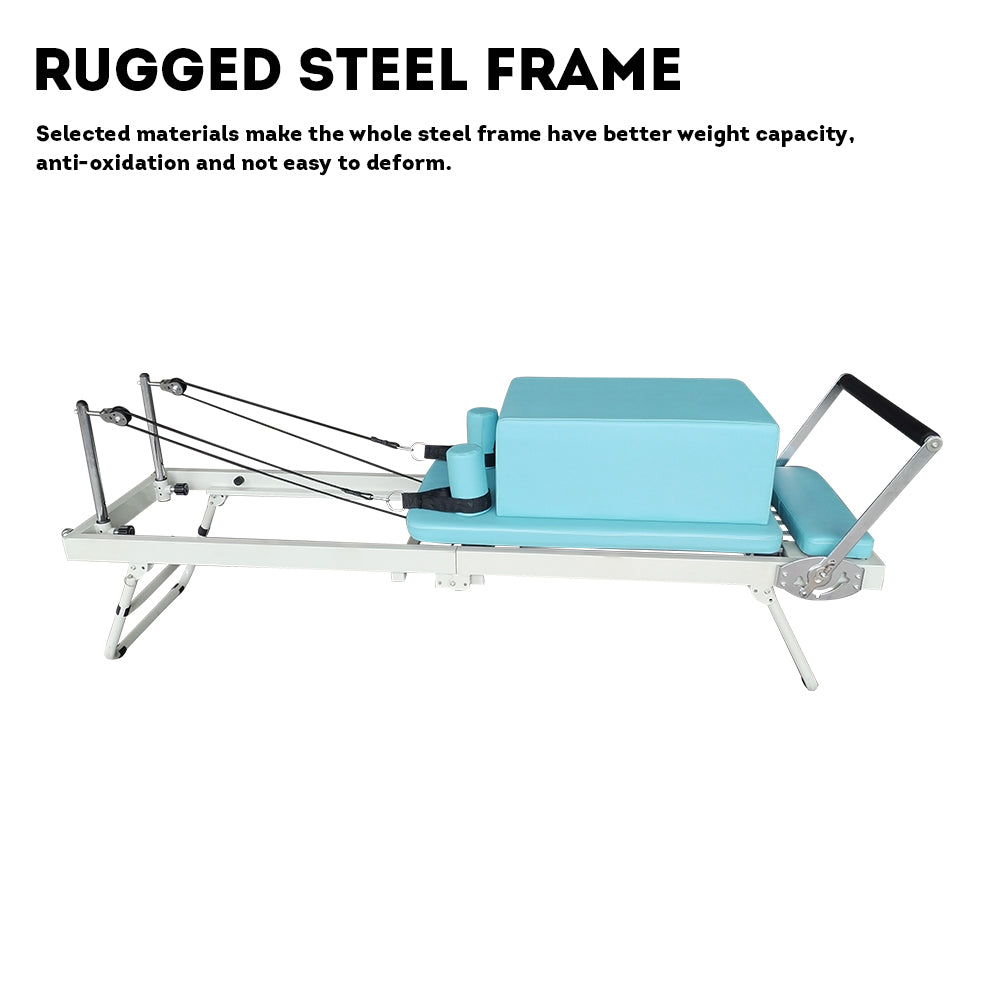 FLEXIO Multi-purpose Foldable Steel Frame Pilates Reformer Pilates Tables With Square Box - Blue Home Gym