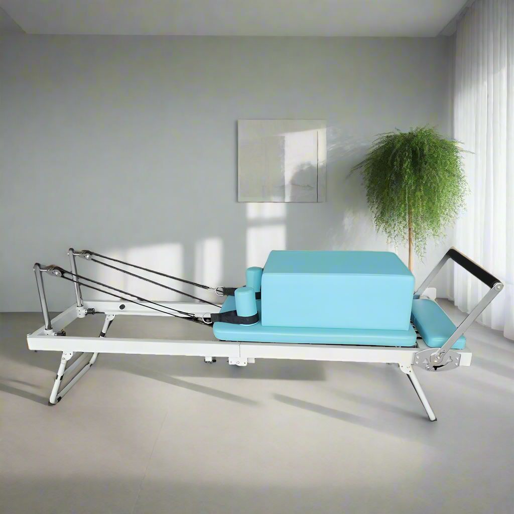 FLEXIO Multi-purpose Foldable Steel Frame Pilates Reformer Pilates Tables With Square Box - Blue Home Gym