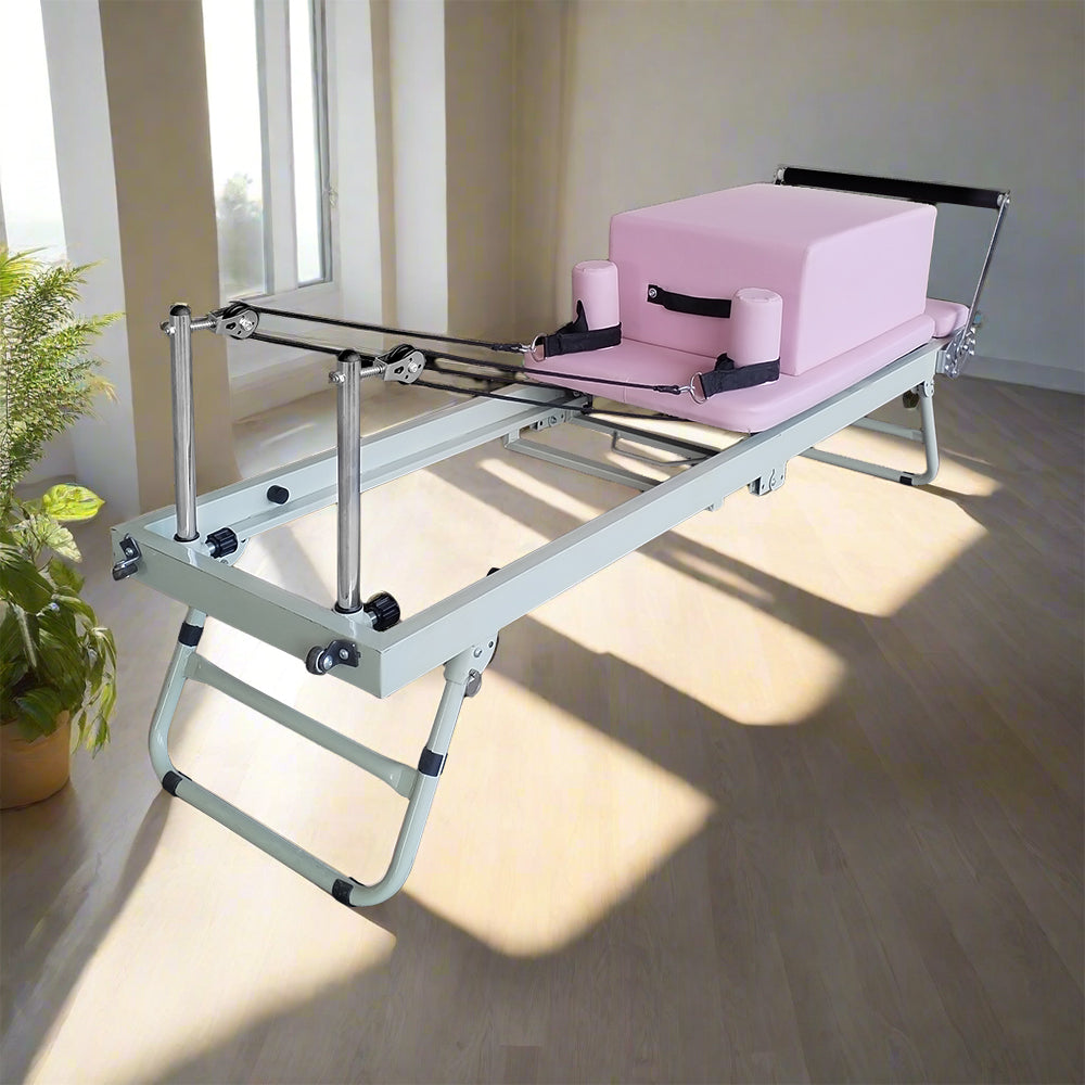 FLEXIO Multi-purpose Foldable Steel Frame Pilates Reformer Pilates Tables With Square Box - Pink Home Gym