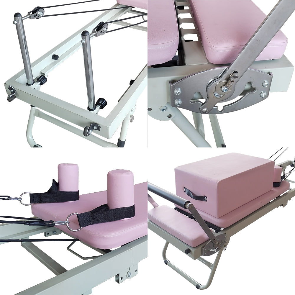 FLEXIO Multi-purpose Foldable Steel Frame Pilates Reformer Pilates Tables With Square Box - Pink Home Gym