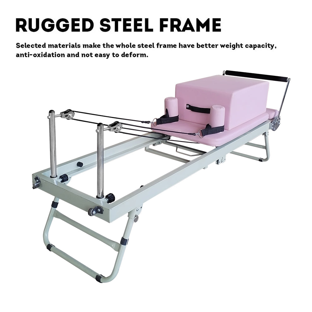 FLEXIO Multi-purpose Foldable Steel Frame Pilates Reformer Pilates Tables With Square Box - Pink Home Gym