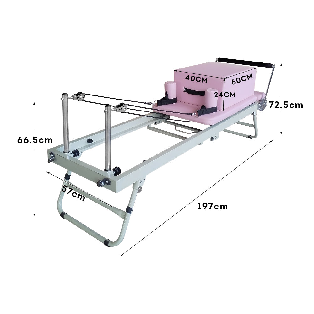 FLEXIO Multi-purpose Foldable Steel Frame Pilates Reformer Pilates Tables With Square Box - Pink Home Gym