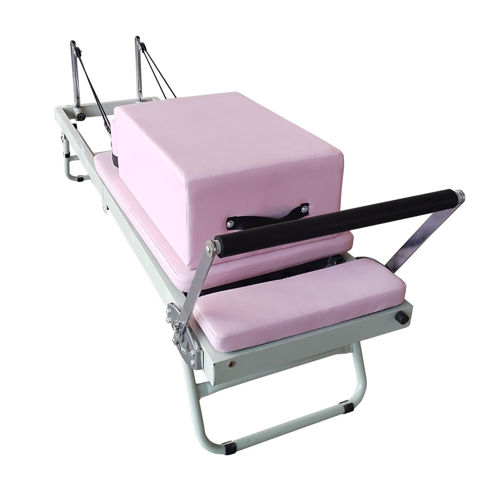 FLEXIO Multi-purpose Foldable Steel Frame Pilates Reformer Pilates Tables With Square Box - Pink Home Gym