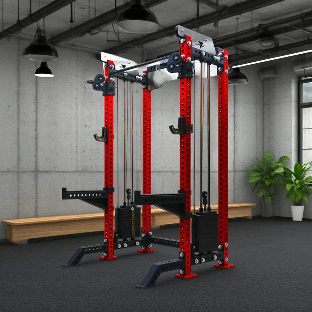 FITPRO Multi-Functional Home Gym Machine - 150kg Pin & Plate Loaded System, Adjustable Fly Handles, Squat Platform - Red