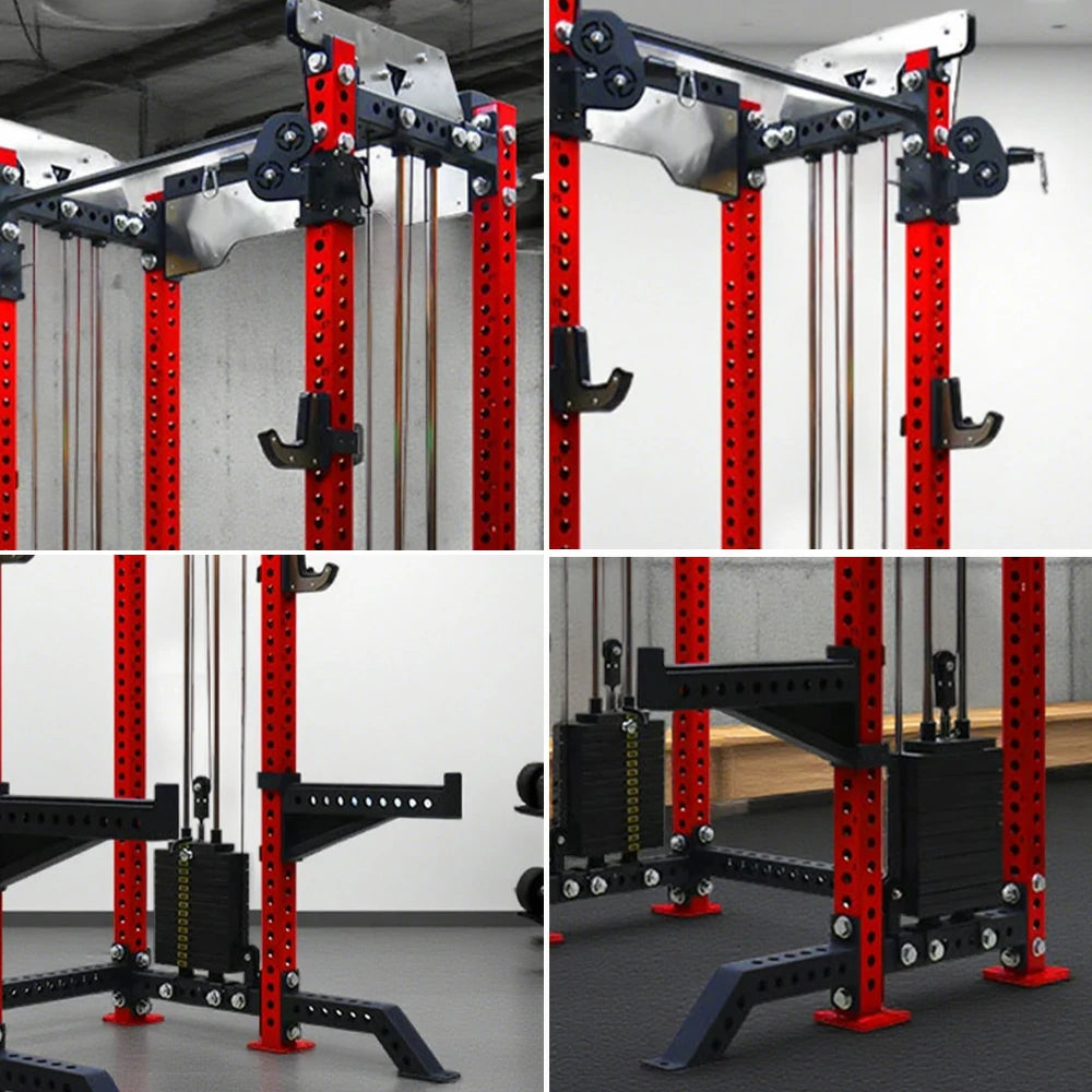 FITPRO Multi-Functional Home Gym Machine - 150kg Pin & Plate Loaded System, Adjustable Fly Handles, Squat Platform - Red