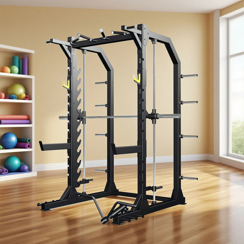 FITPRO Heavy-Duty Multi-Functional Gym Rack - Adjustable Squat Hooks & Pull-Up Handles for Full-Body Strength Training - Black