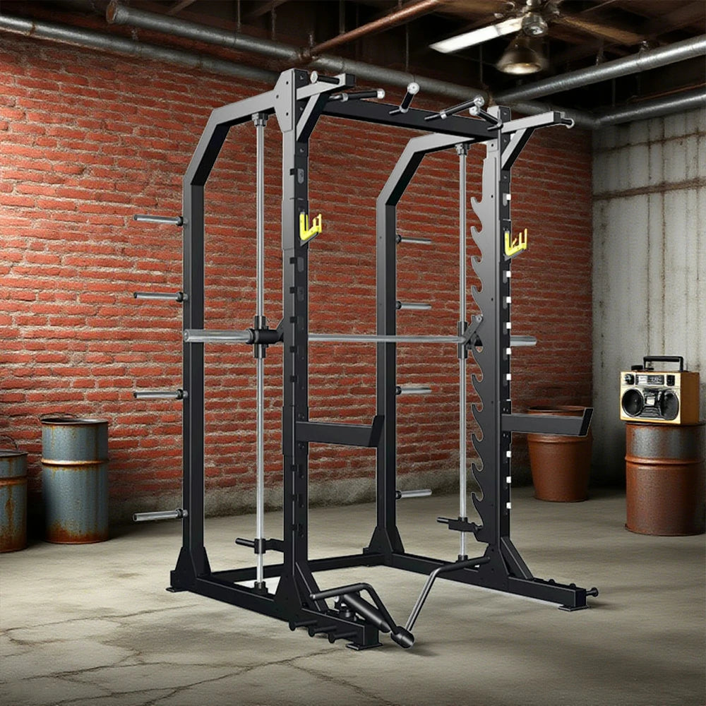 FITPRO Heavy-Duty Multi-Functional Gym Rack - Adjustable Squat Hooks & Pull-Up Handles for Full-Body Strength Training - Black