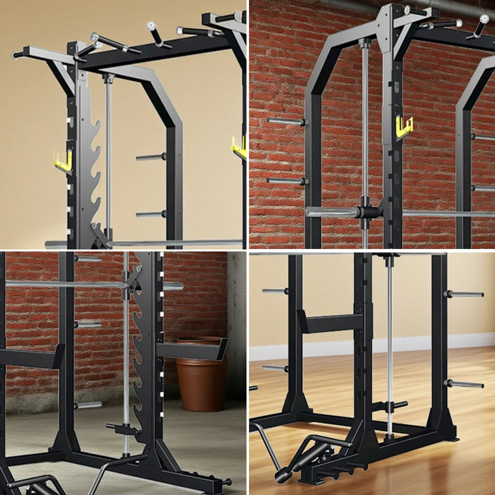 FITPRO Heavy-Duty Multi-Functional Gym Rack - Adjustable Squat Hooks & Pull-Up Handles for Full-Body Strength Training - Black
