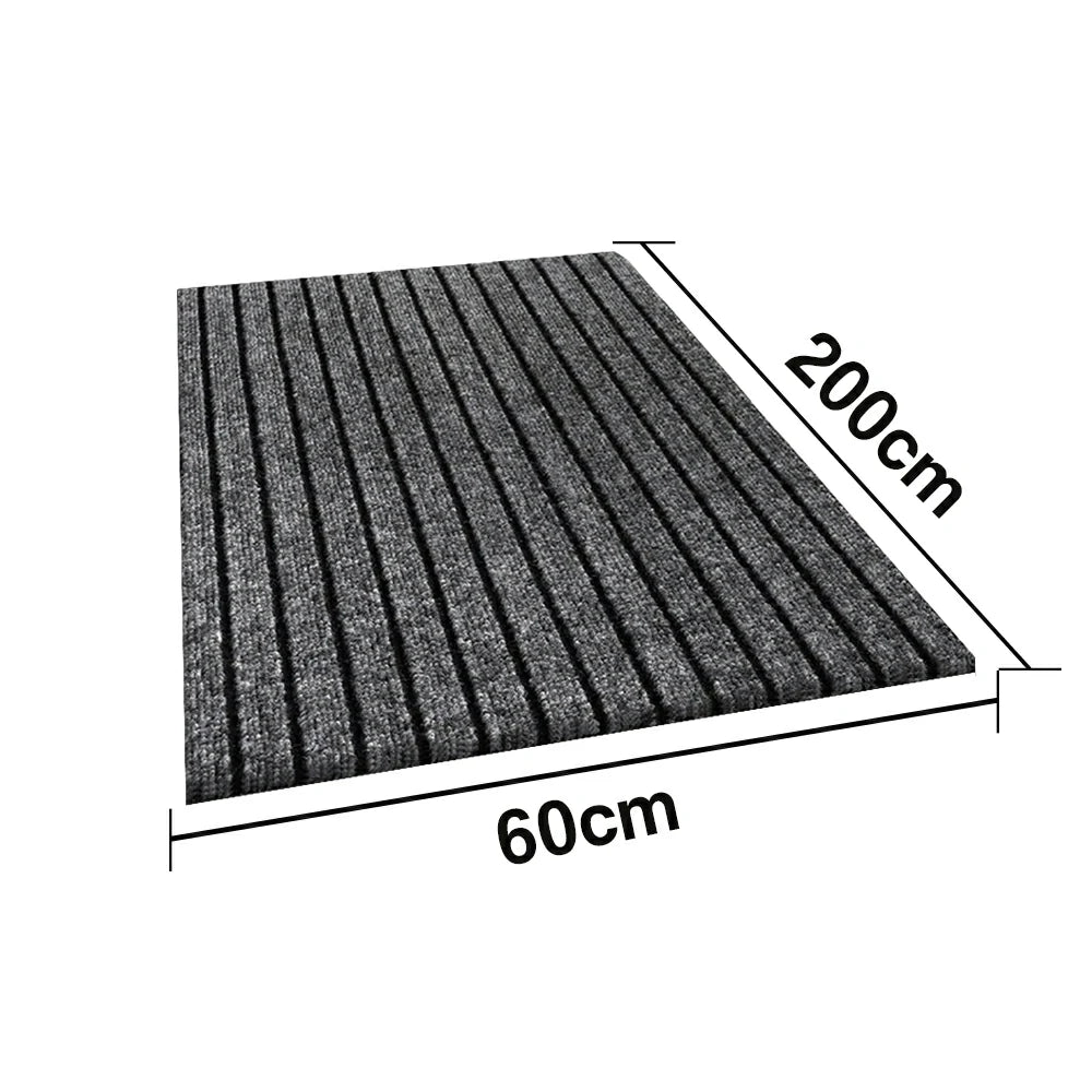 FITPRO Heavy-Duty Anti-Slip Absorbent Floor Mat 90/120/200cm - PP Soft Pile, TPE Odour-Free Backing, Dirt-Trapping Design - Grey