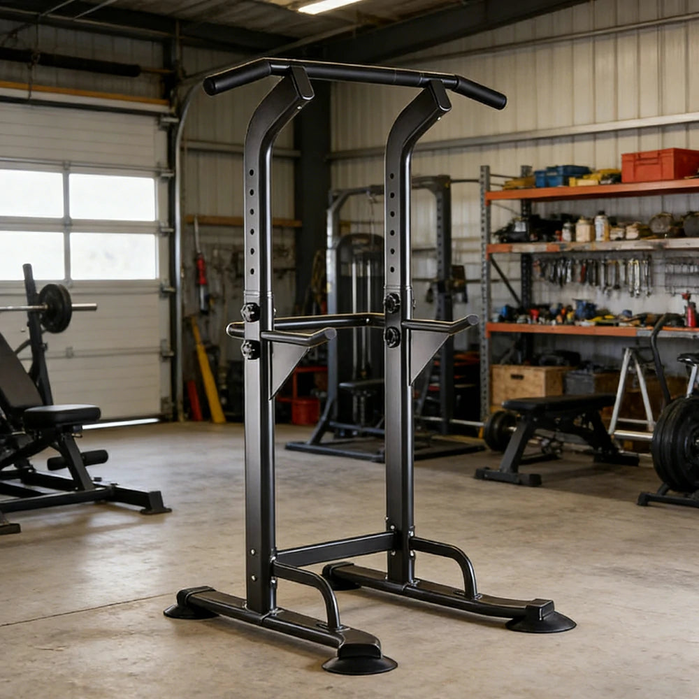 FITPRO Pull Up Bar Station Adjustable 170-210cm Heavy Duty Steel 500kg Capacity Home Gym Strength Training - Black