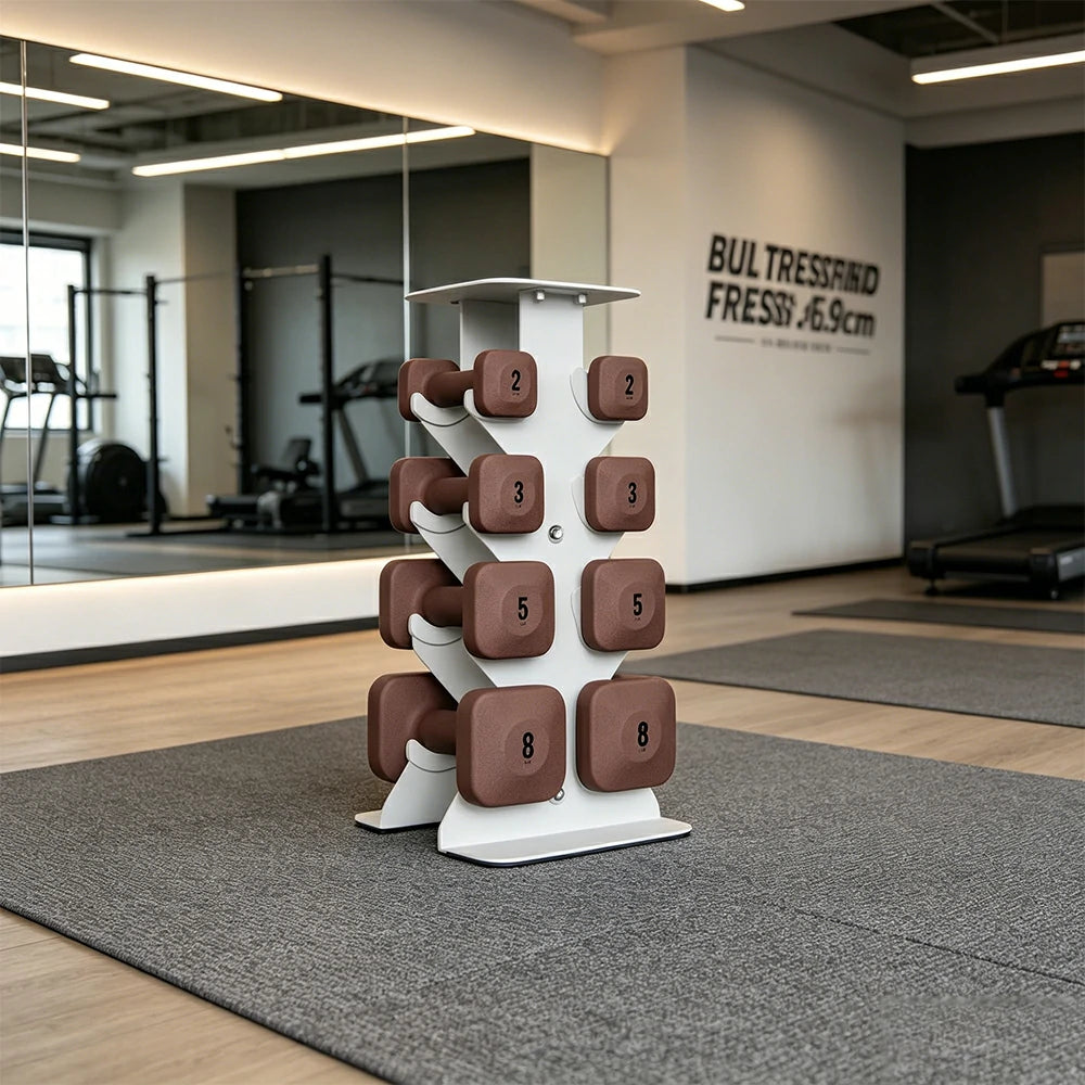 FITPRO Dumbbell Rack Set with 4 Pairs of Dumbbells and Vertical Storage for Small-Space Home Fitness - Beige&Red