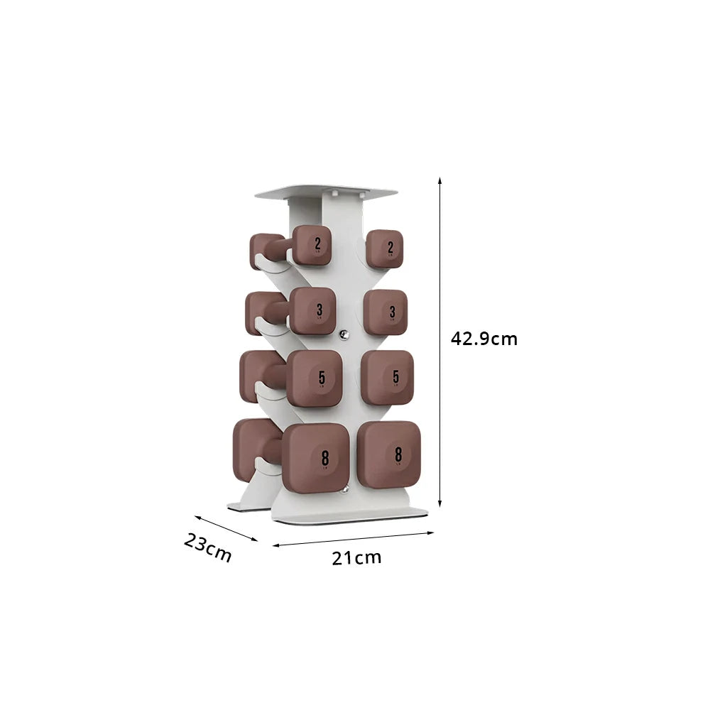 FITPRO Dumbbell Rack Set with 4 Pairs of Dumbbells and Vertical Storage for Small-Space Home Fitness - Beige&Red