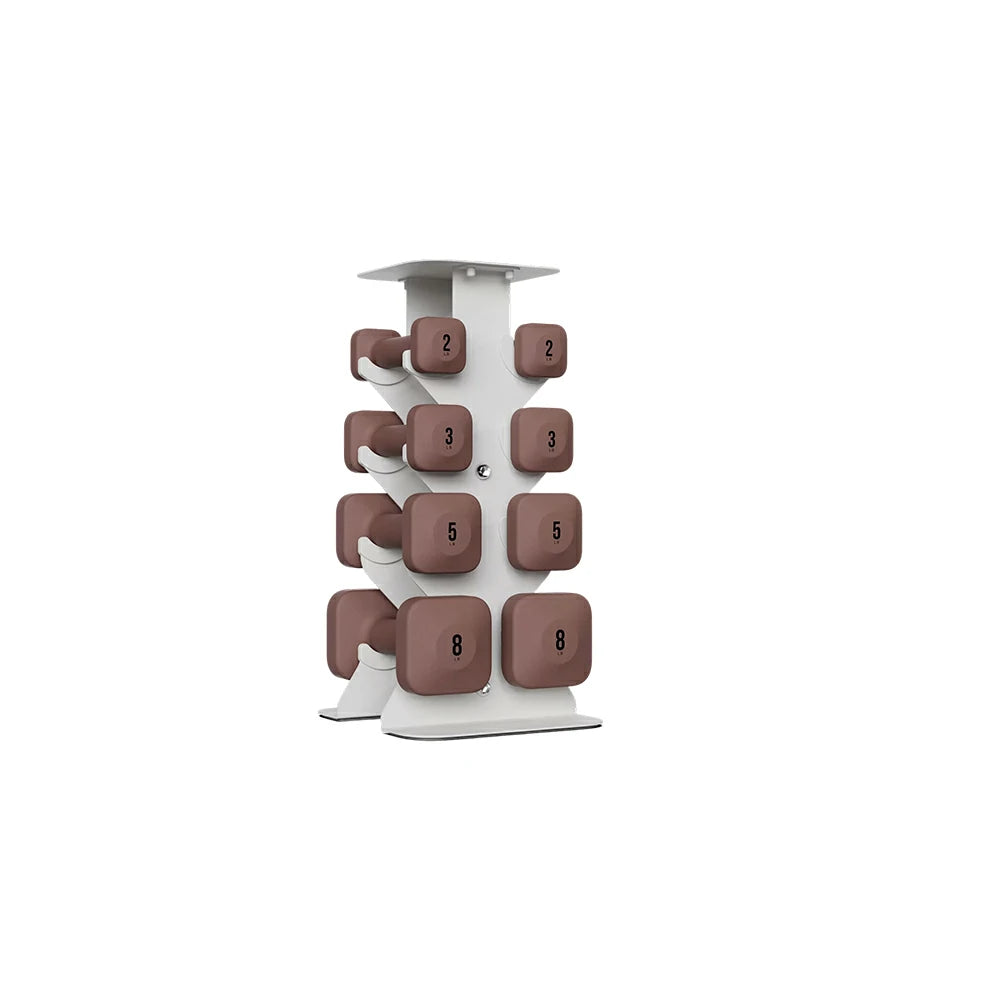 FITPRO Dumbbell Rack Set with 4 Pairs of Dumbbells and Vertical Storage for Small-Space Home Fitness - Beige&Red