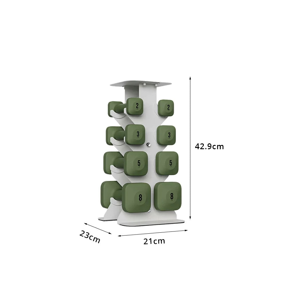 FITPRO Dumbbell Rack Set with 4 Pairs of Dumbbells and Vertical Storage for Small-Space Home Fitness - Beige&Green