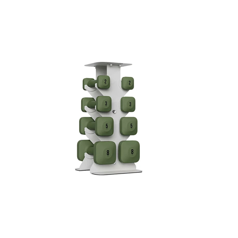 FITPRO Dumbbell Rack Set with 4 Pairs of Dumbbells and Vertical Storage for Small-Space Home Fitness - Beige&Green