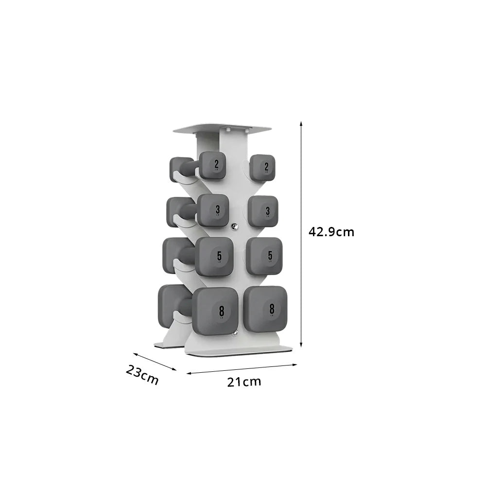 FITPRO Dumbbell Rack Set with 4 Pairs of Dumbbells and Vertical Storage for Small-Space Home Fitness - Beige&Grey