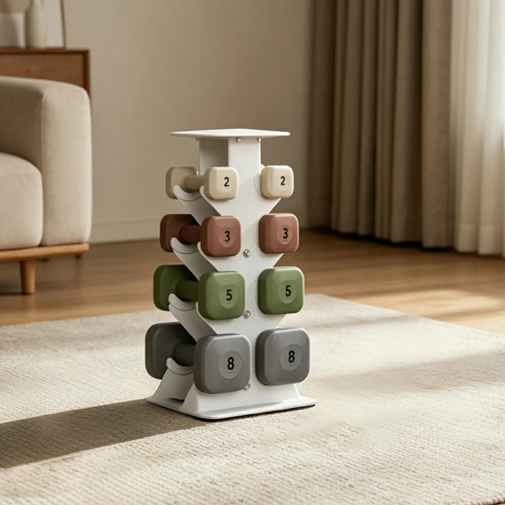 FITPRO Dumbbell Rack Set with 4 Pairs of Dumbbells and Vertical Storage for Small-Space Home Fitness - Beige&Rainbow