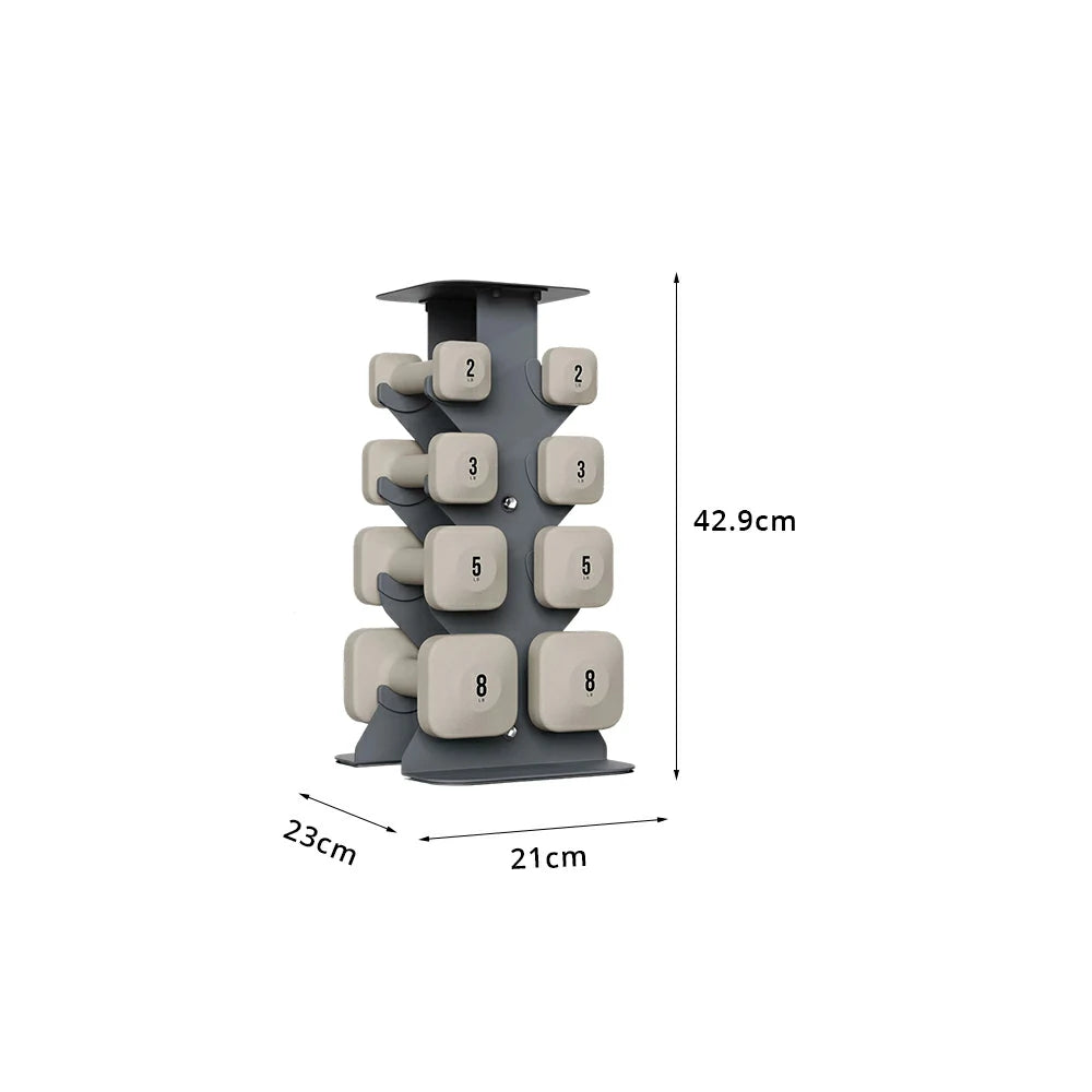 FITPRO Dumbbell Rack Set with 4 Pairs of Dumbbells and Vertical Storage for Small-Space Home Fitness - Grey&White