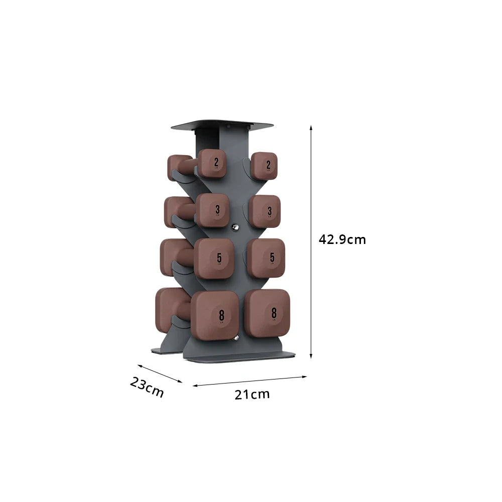 FITPRO Dumbbell Rack Set with 4 Pairs of Dumbbells and Vertical Storage for Small-Space Home Fitness - Grey&Red
