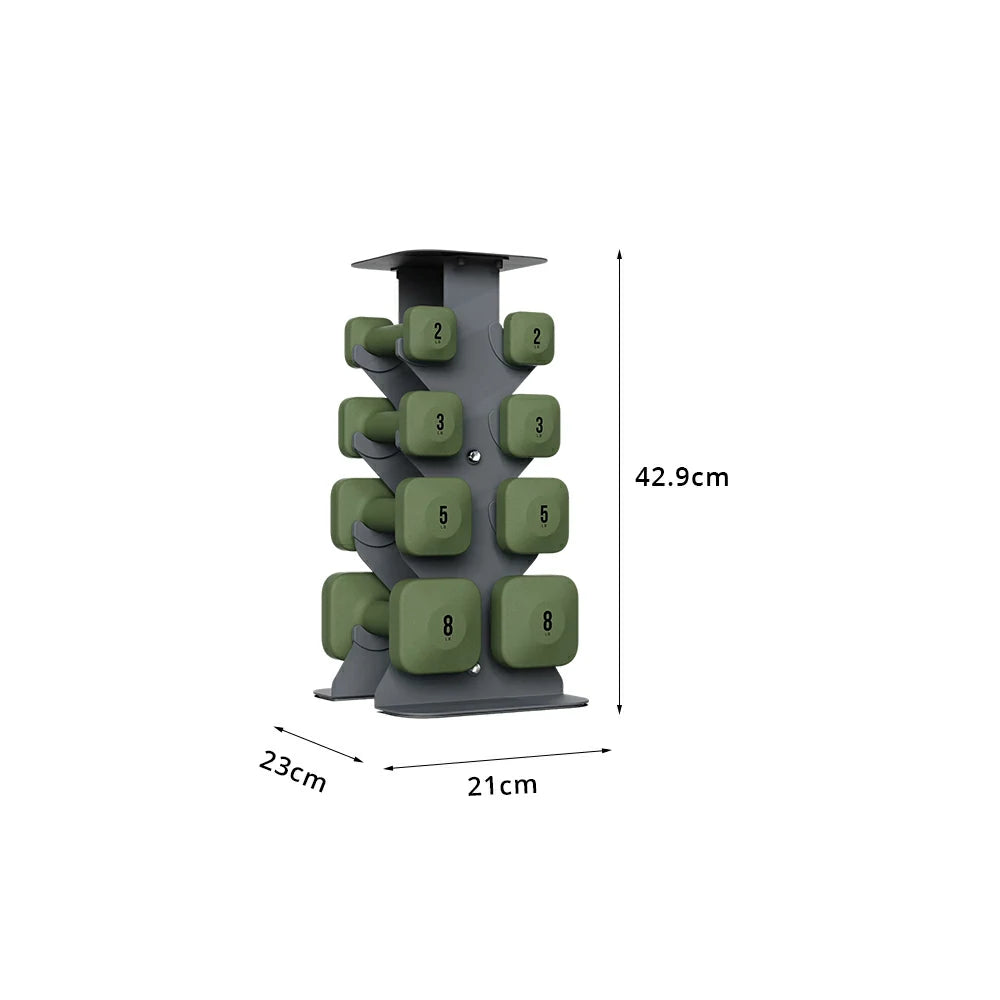 FITPRO Dumbbell Rack Set with 4 Pairs of Dumbbells and Vertical Storage for Small-Space Home Fitness - Grey&Green