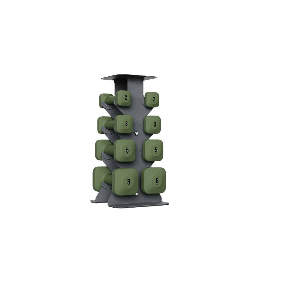 FITPRO Dumbbell Rack Set with 4 Pairs of Dumbbells and Vertical Storage for Small-Space Home Fitness - Grey&Green