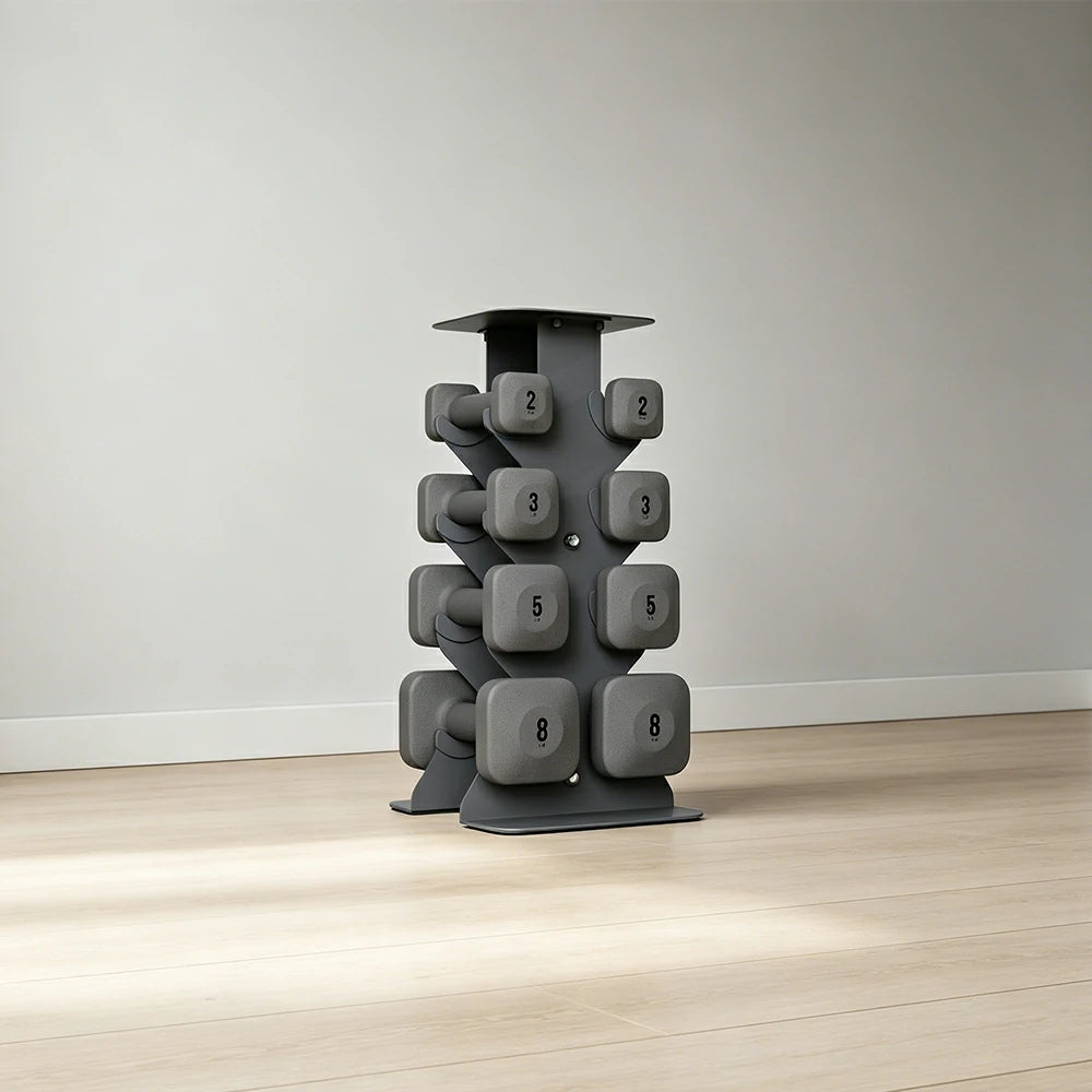 FITPRO Dumbbell Rack Set with 4 Pairs of Dumbbells and Vertical Storage for Small-Space Home Fitness - Grey