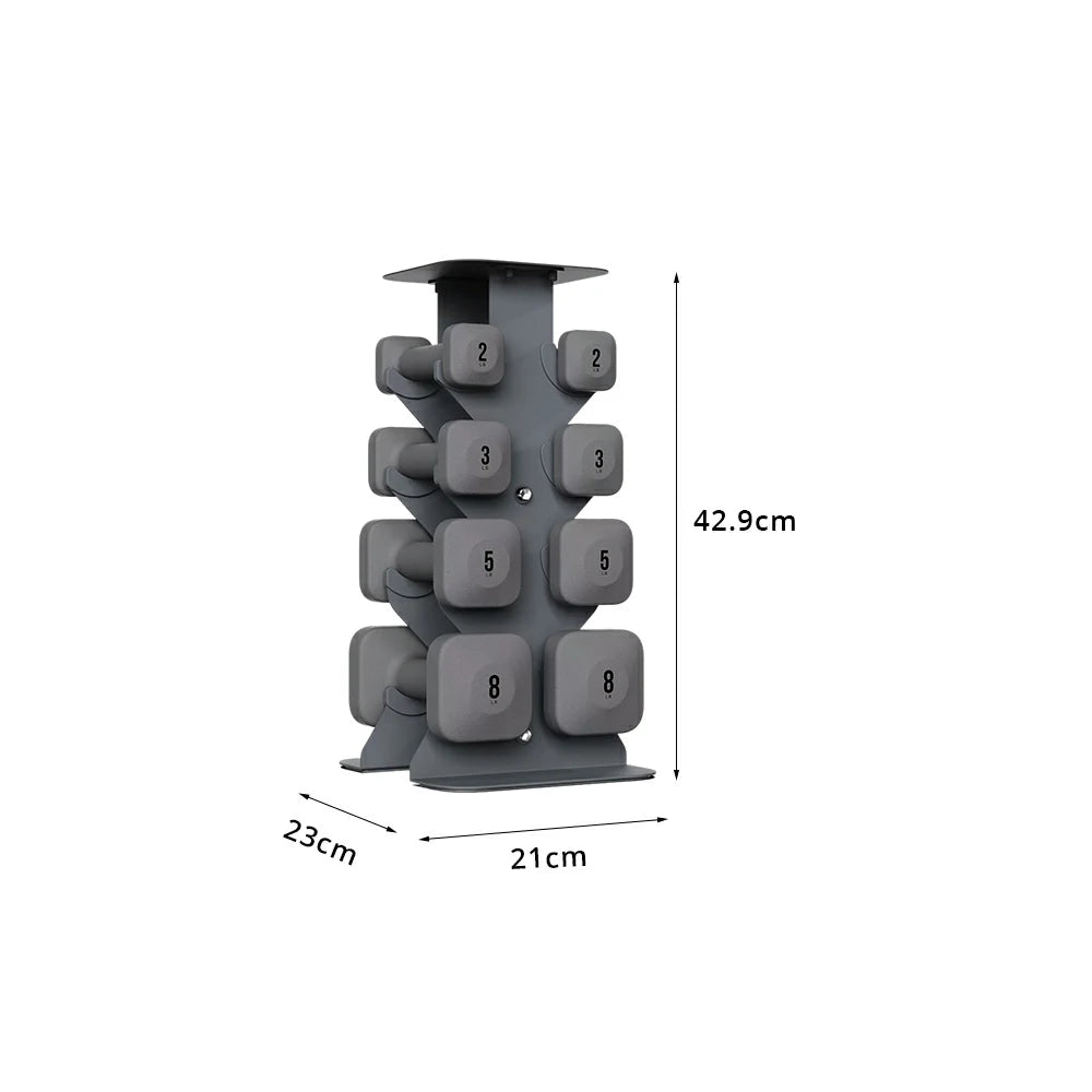 FITPRO Dumbbell Rack Set with 4 Pairs of Dumbbells and Vertical Storage for Small-Space Home Fitness - Grey