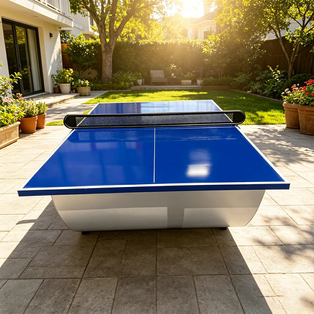 SUNNET Outdoor Waterproof 4cm Table Tennis Pingpong Table with Heavy-Duty Base and Free Accessories - Blue & White