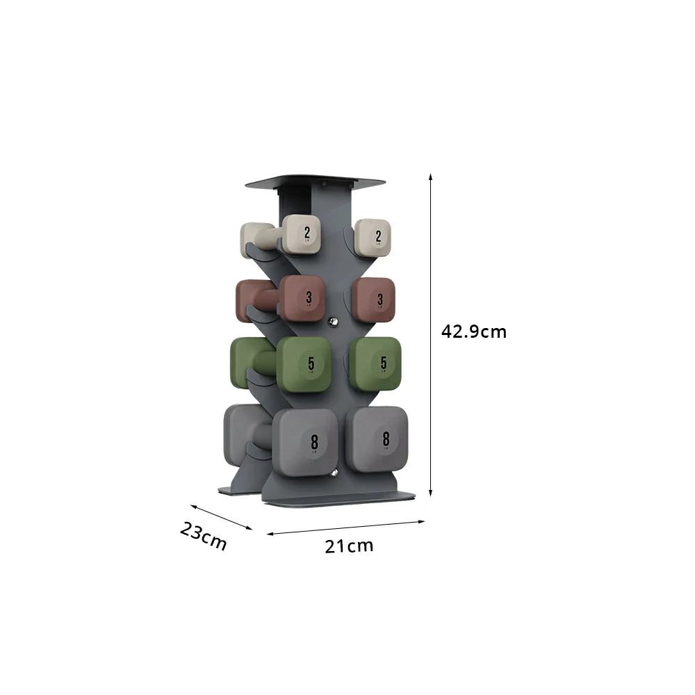 FITPRO Dumbbell Rack Set with 4 Pairs of Dumbbells and Vertical Storage for Small-Space Home Fitness - Grey&Rainbow
