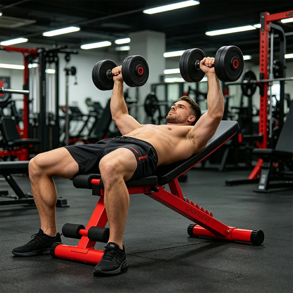 FITPRO Adjustable Dumbbell Bench with 8-Level Backrest and 525kg Capacity for Home Strength Training - Red
