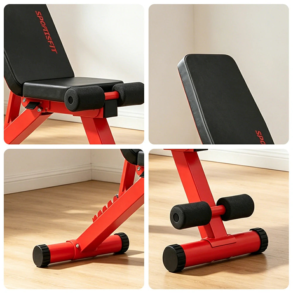 FITPRO Adjustable Dumbbell Bench with 8-Level Backrest and 525kg Capacity for Home Strength Training - Red