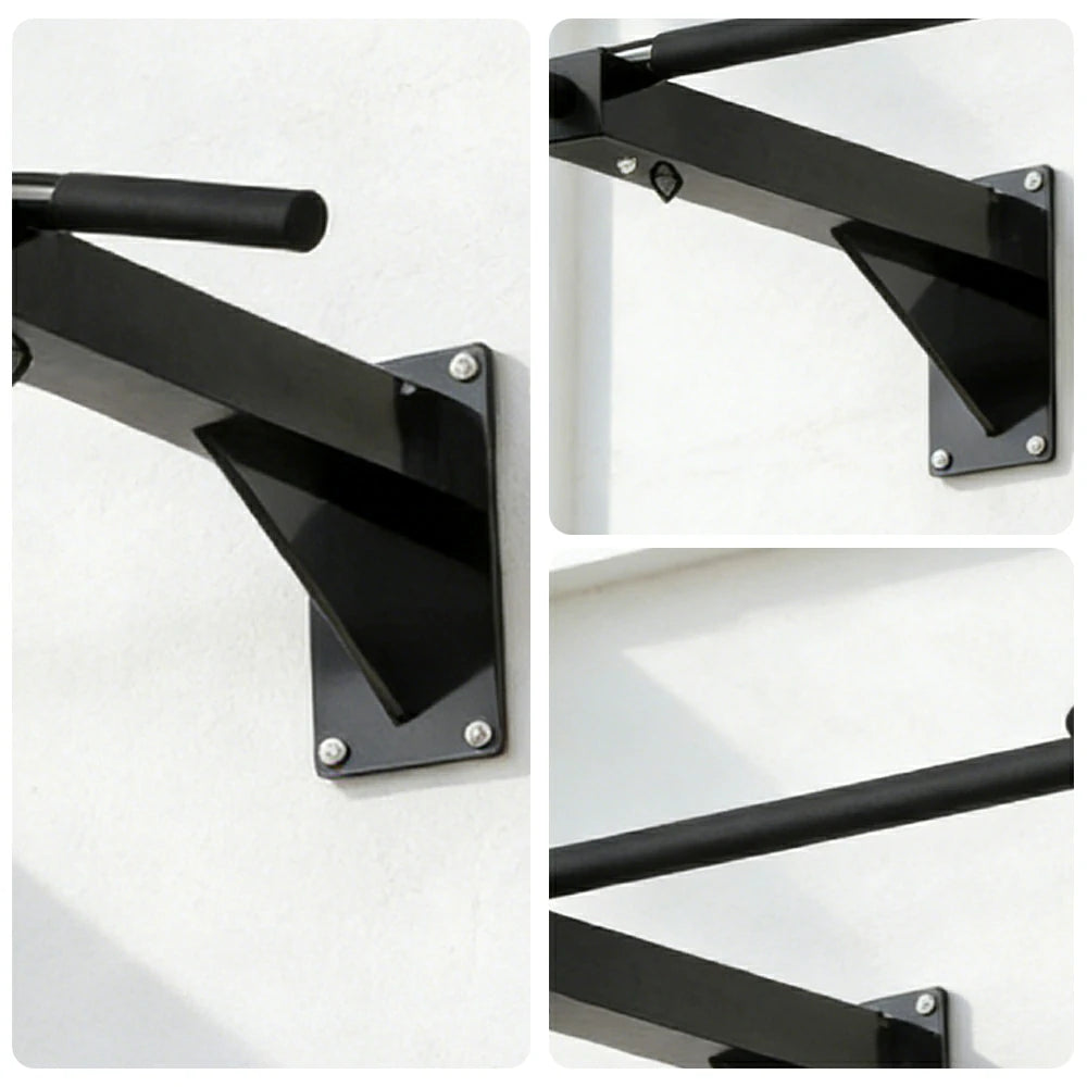 FITPRO Wall Mounted Pull Up Bar Heavy Duty Steel 200kg Capacity Space Saving Upper Body Training Home Gym - Black