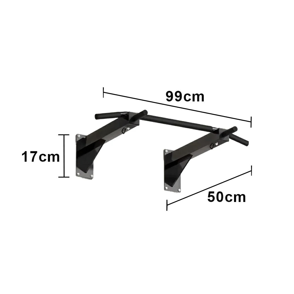 FITPRO Wall Mounted Pull Up Bar Heavy Duty Steel 200kg Capacity Space Saving Upper Body Training Home Gym - Black