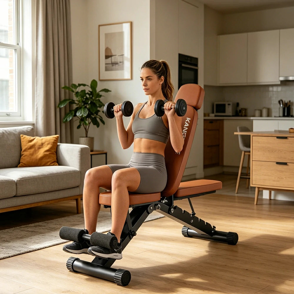 FITPRO Foldable Weight Bench No Assembly 500kg Capacity Adjustable Multi Function Home Gym Training - Brown