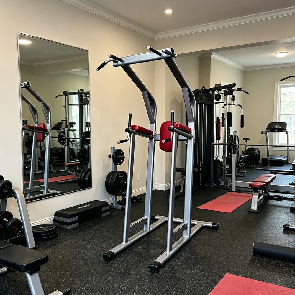 FITPRO Multi-Function Pull-Up Training Station Heavy Duty Steel Power Tower with Dip Bars Core Workout for Home Gym Garage Fitness - Silver&Red