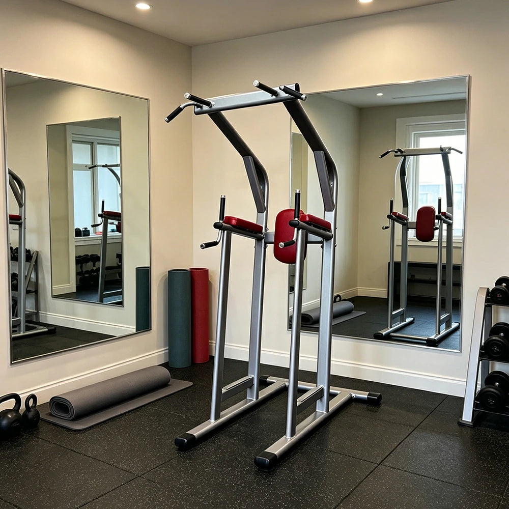FITPRO Multi-Function Pull-Up Training Station Heavy Duty Steel Power Tower with Dip Bars Core Workout for Home Gym Garage Fitness - Silver&Red