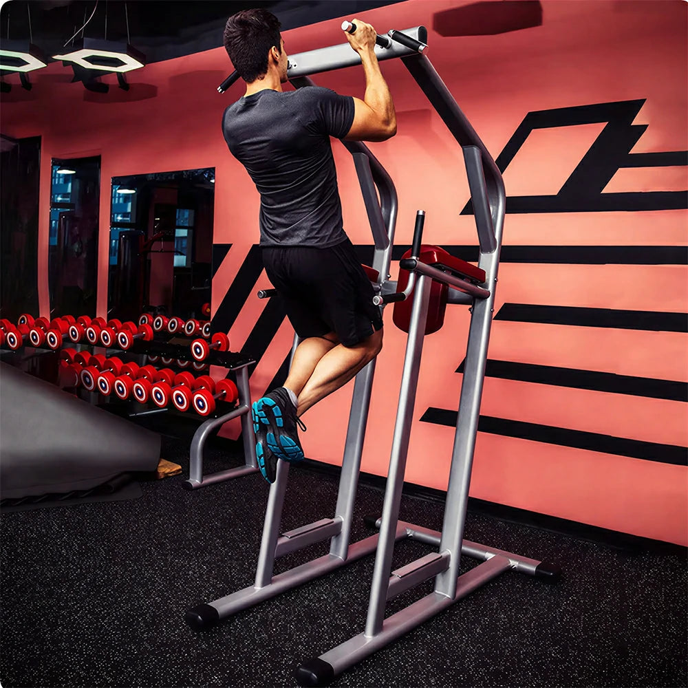 FITPRO Multi-Function Pull-Up Training Station Heavy Duty Steel Power Tower with Dip Bars Core Workout for Home Gym Garage Fitness - Silver&Red