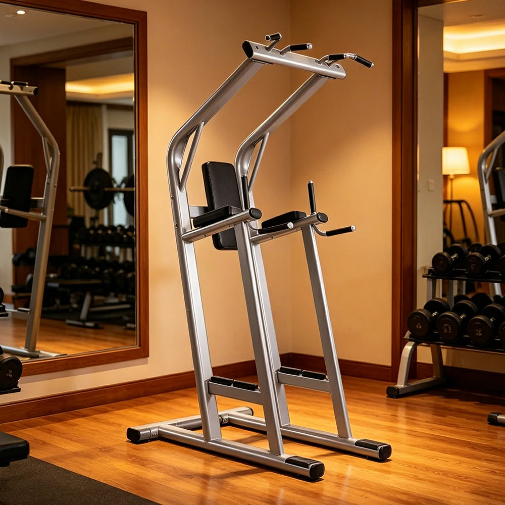 FITPRO Multi-Function Pull-Up Training Station Heavy Duty Steel Power Tower with Dip Bars Core Workout for Home Gym Garage Fitness - Silver&Black