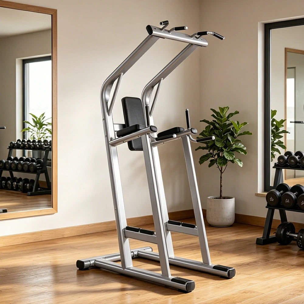 FITPRO Multi-Function Pull-Up Training Station Heavy Duty Steel Power Tower with Dip Bars Core Workout for Home Gym Garage Fitness - Silver&Black