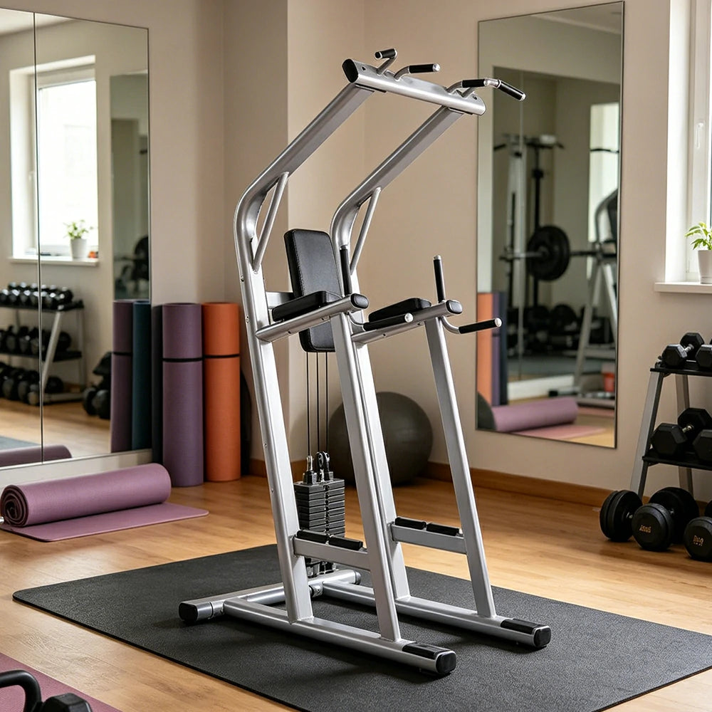 FITPRO Multi-Function Pull-Up Training Station Heavy Duty Steel Power Tower with Dip Bars Core Workout for Home Gym Garage Fitness - Silver&Black
