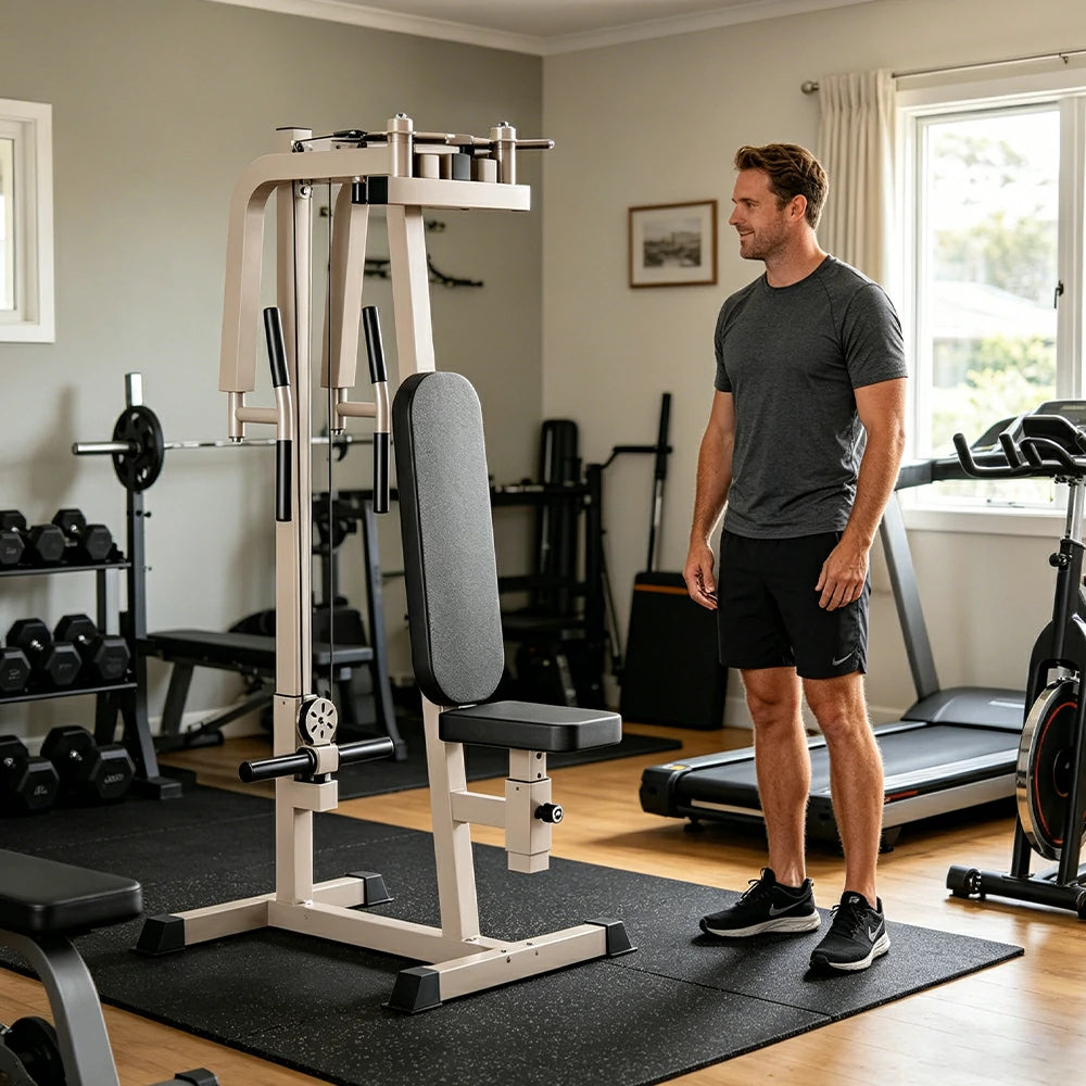 FITPRO Reverse Fly Butterfly Machine Plate Loaded Chest & Shoulder Trainer Adjustable Multi-Grip Home Gym - Coffee