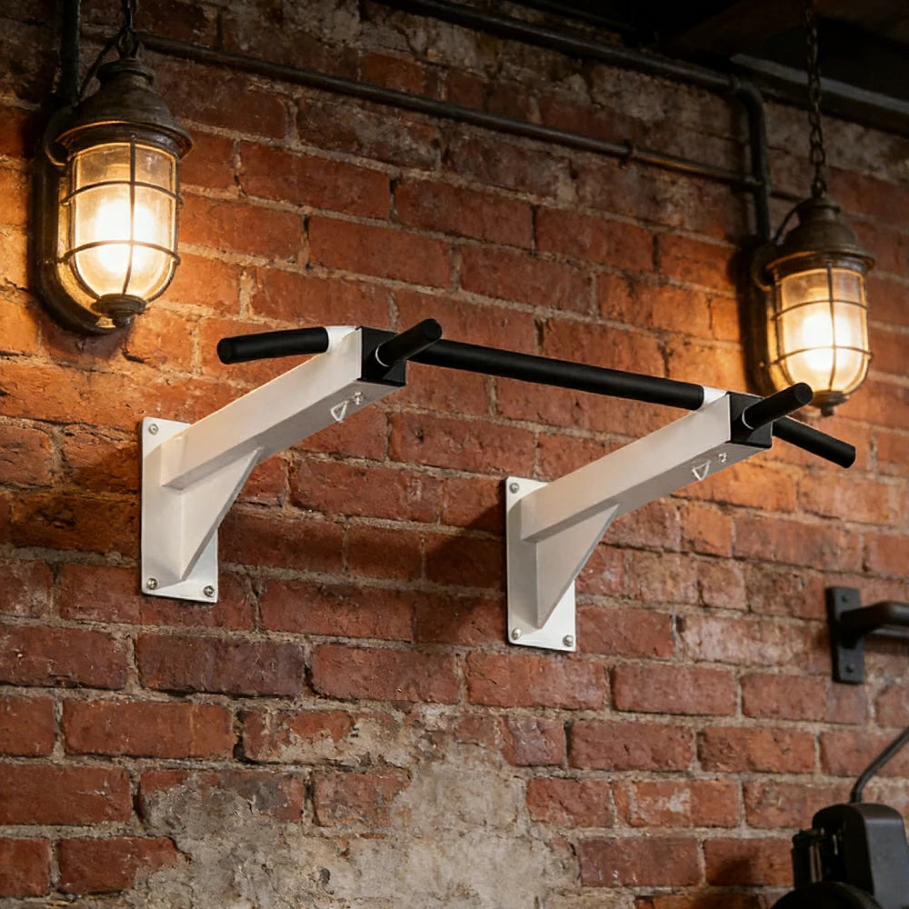 FITPRO Wall Mounted Pull Up Bar Heavy Duty Steel 200kg Capacity Space Saving Upper Body Training Home Gym - White